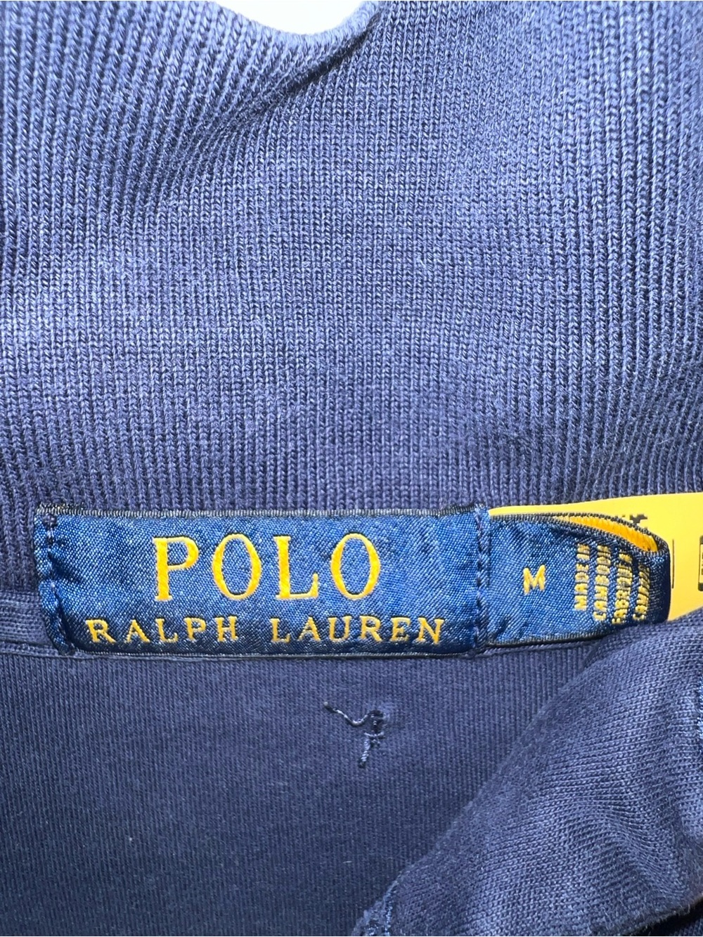 Polo by Ralph Lauren Men's Navy Knit Polo with Yellow Logo
